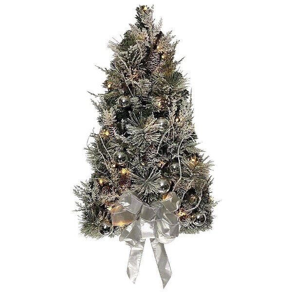 Kurt Adler 26Inch PreLit Snowy Silver Wall Tree