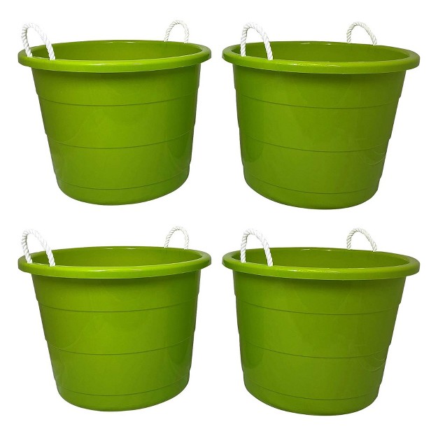 Homz 17 gallon Indoor Outdoor Storage Bucket W rope Handles For Sports Equipment Party Cooler Gardening Toys And Laundry Bold Lime Green 4 Pack