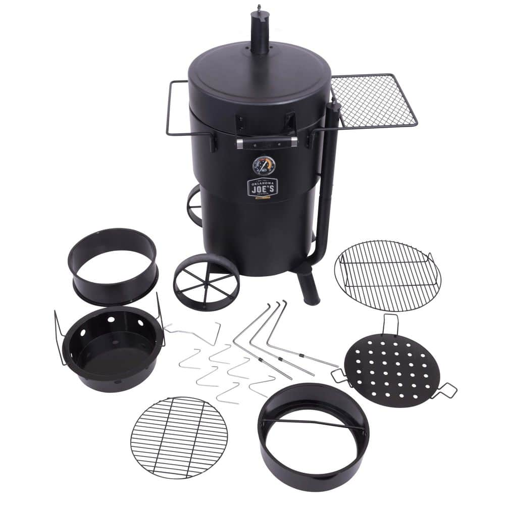 OKLAHOMA JOE'S Bronco Pro Charcoal Drum Smoker and Grill in Black with 366 sq. in. Cooking Space 19202099