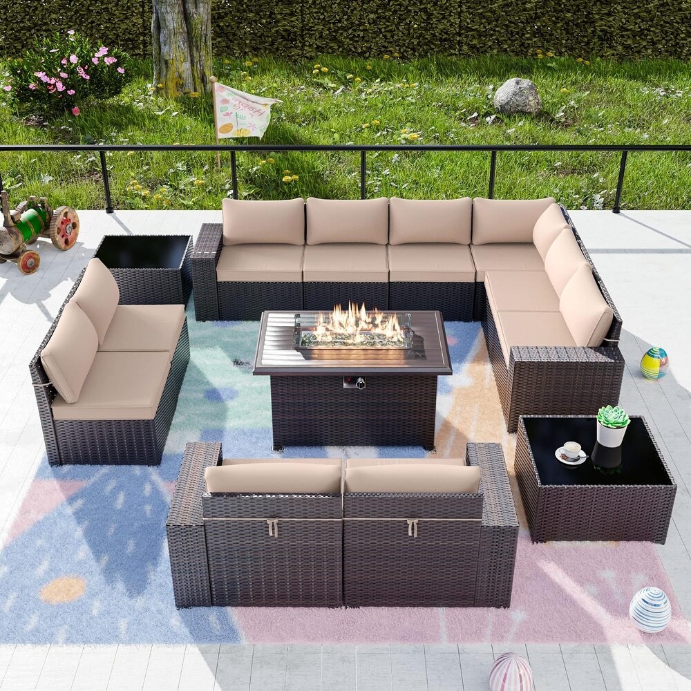 Kullavik 13 Pieces Outdoor Patio Furniture Set with Fire Pit Table