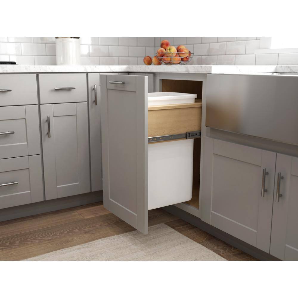 Hampton Bay Shaker Dove Gray Stock Assembled Pull Out Trash Can Base Kitchen Cabinet (18 in. x 34.5 in. x 24 in.) KBW18-SDV