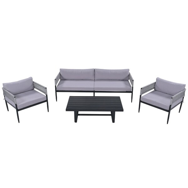 4 Pieces Outdoor Patio Sectional Sofa with Cushions - Overstock - 37500226