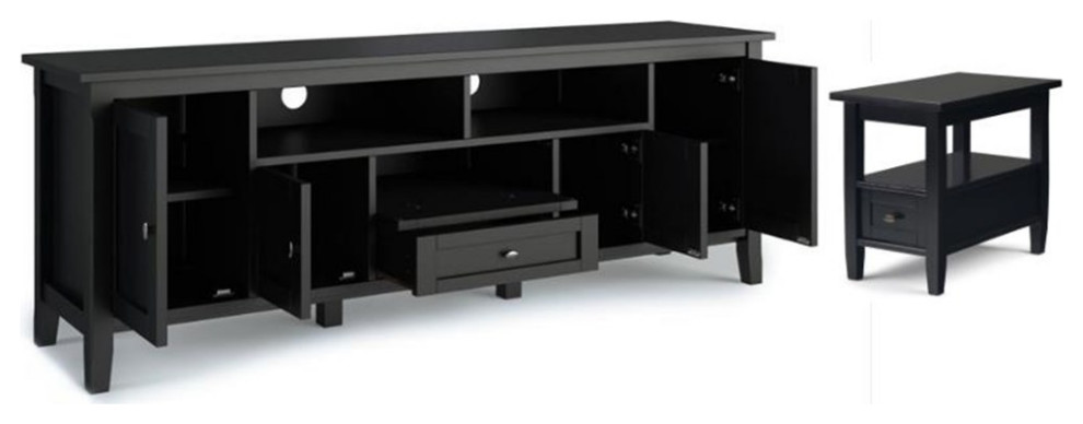 Home Square 2 Piece Set with 72 quotTV Media Stand  amp14 quotNarrow Side Table in Black   Entertainment Centers And Tv Stands   by Homesquare  Houzz