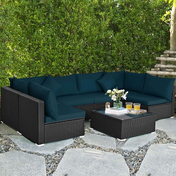 Costway 7PCS Patio Rattan Sofa Set Sectional Conversation Furniture