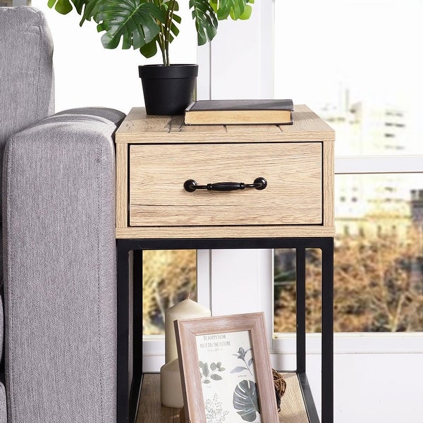 Narrow Side Table with 1 Drawer and 1 Shelf