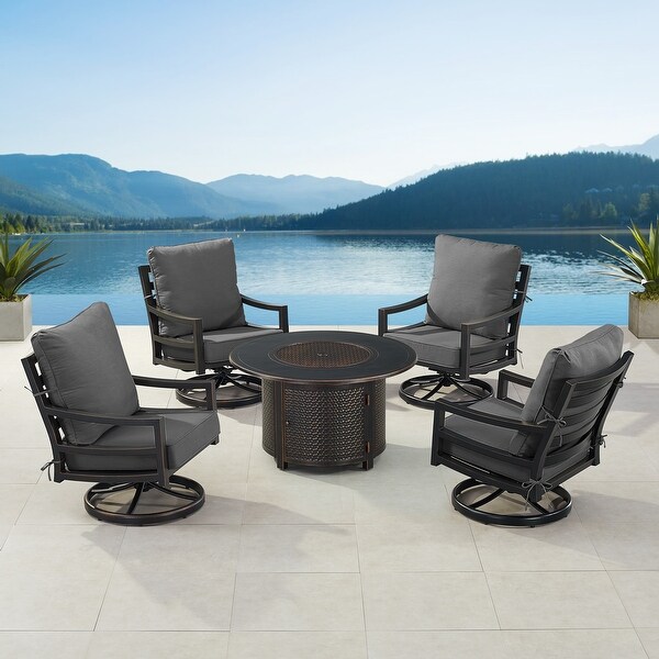 Black Aluminum Fire Table Set with Four Club Chairs