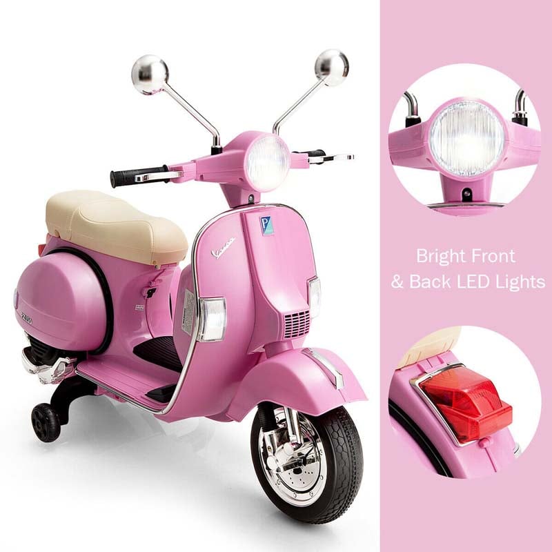 6V Kids Ride on Vespa Scooter Battery Powered Electric Riding Toy Motorcycle with Training Wheels