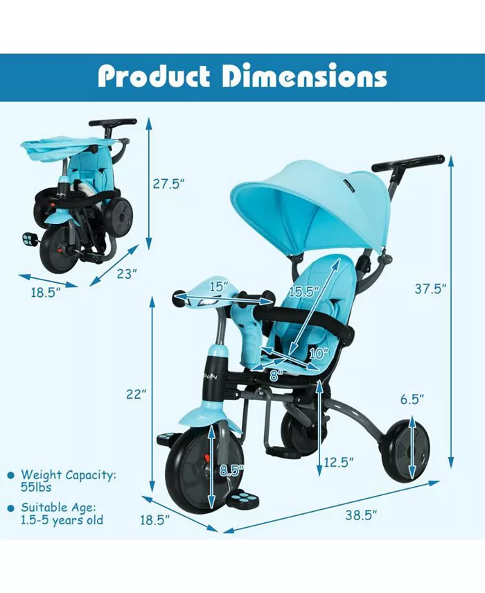 Slickblue 6-in-1 Foldable Baby Tricycle Toddler Stroller with Adjustable Handle