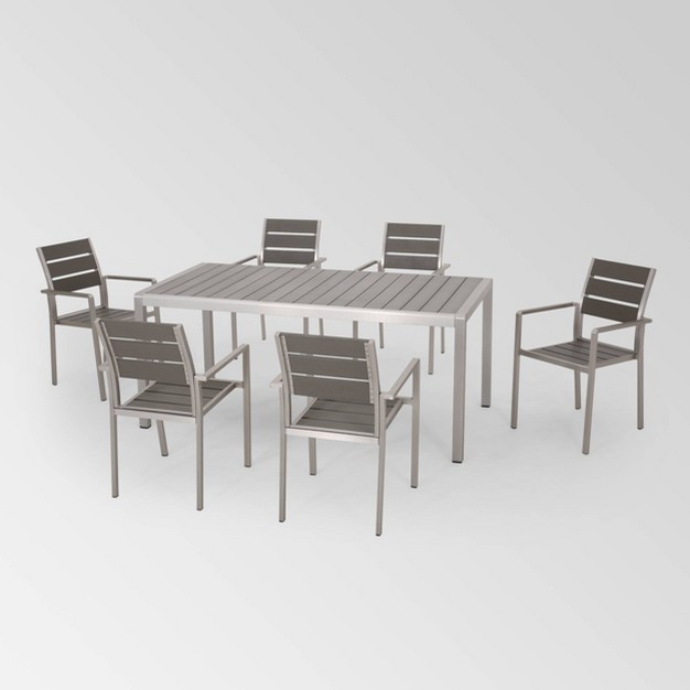 Cape Coral 7pc Aluminum Modern Dining Set Silver gray Christopher Knight Home