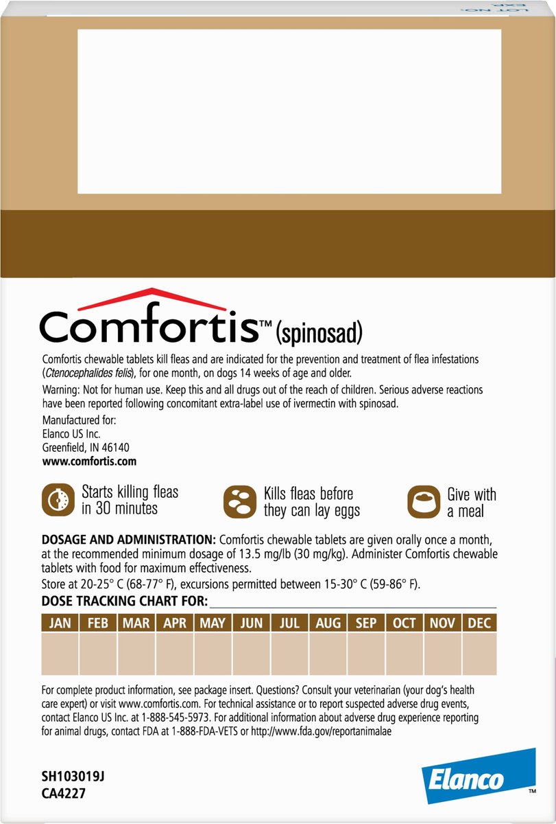 Comfortis Chewable Tablet for Dogs， 60.1-120 lbs， (Brown Box)