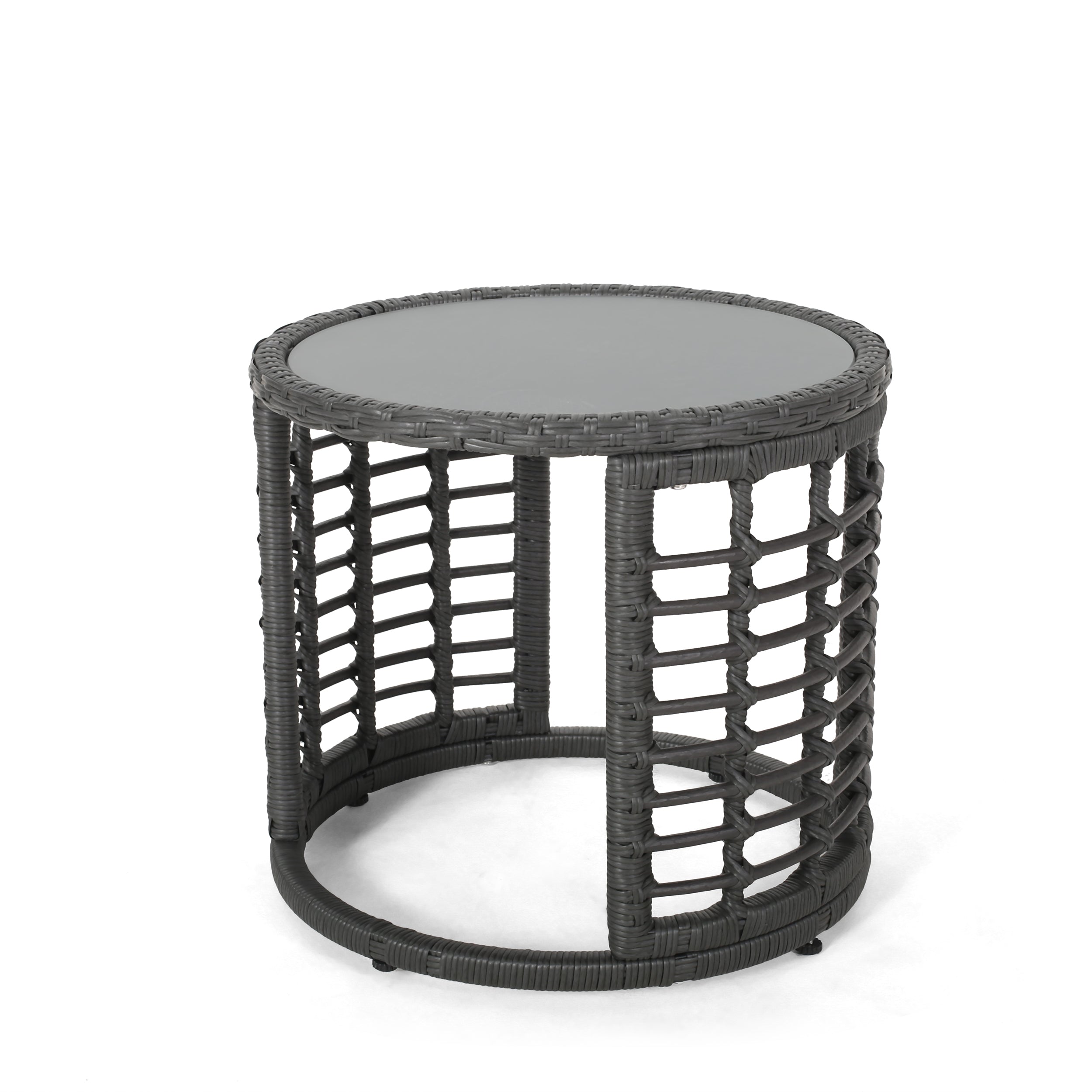 Evvy Outdoor Modern Boho Wicker Side Table with Tempered Glass Top