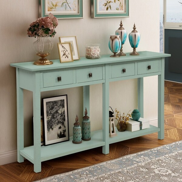 59-in  Blue Rustic Console Table Texture Entryway Table