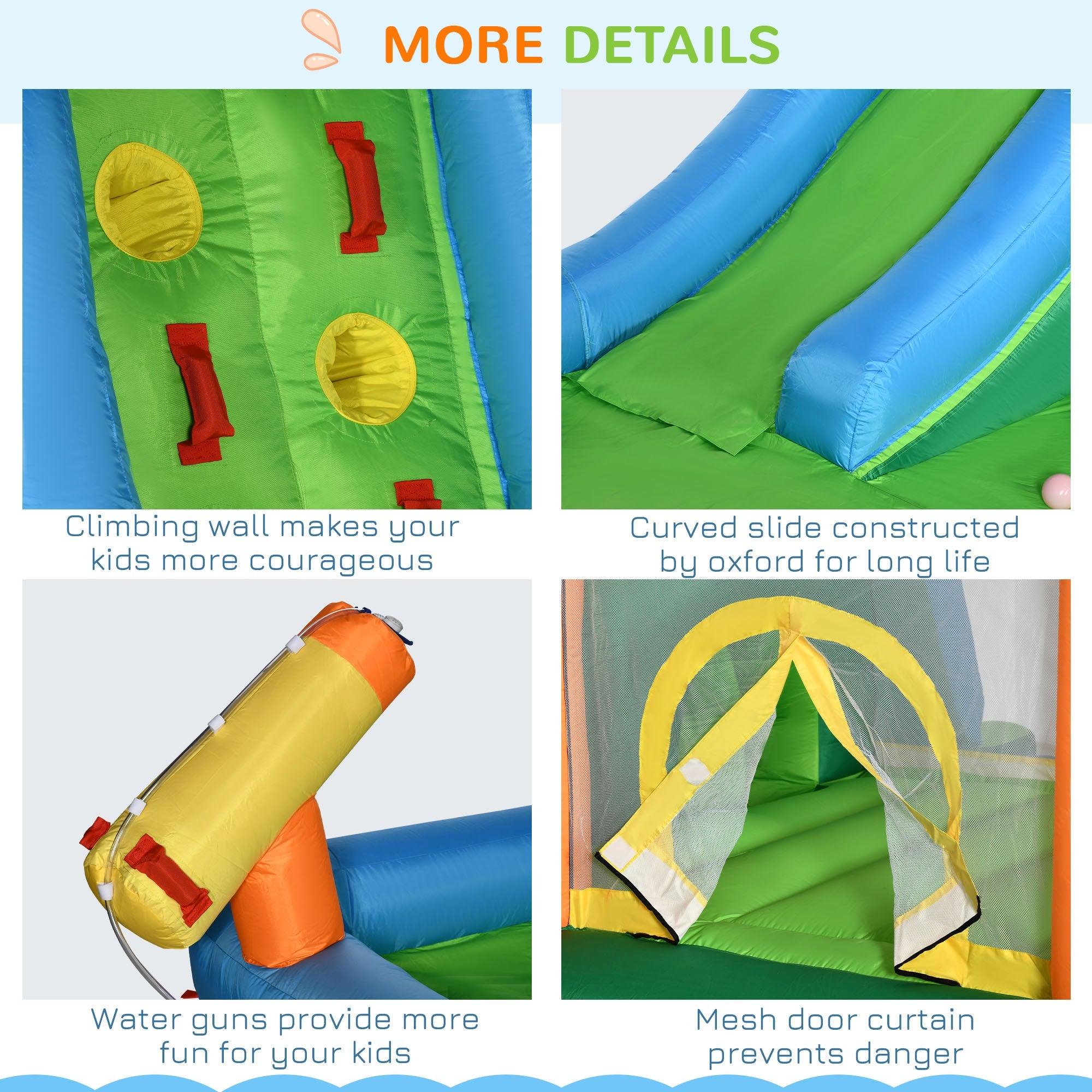 Outsunny 6-in-1 Tropical Inflatable Water Slide Summer Theme Jumping Castle Includes Floating Ball Slide Trampoline Pool Cannon Climbing Wall with Carry Bag, Repair Patches and 450W Air Blower