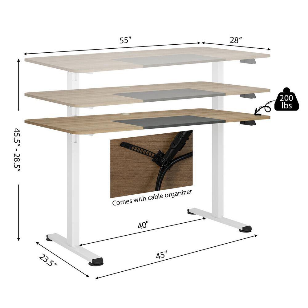 Gymax 55 in. Oak Electric Standing Desk Height Adjustable Home Office Table with Hook GYM10820