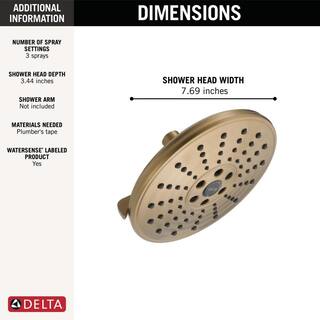 Delta 3-Spray Patterns 1.75 GPM 7.69 in. Wall Mount Fixed Shower Head with H2Okinetic in Lumicoat Champagne Bronze 52688-CZ-PR