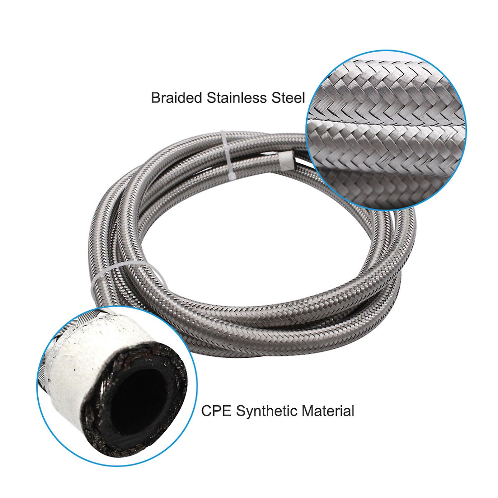 2m Silver An8 Nylon And Stainless Steel Braided Fuel Line 8an