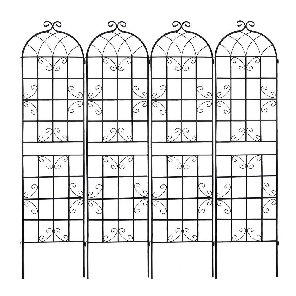 Sudzendf 86 .7 in. Black Metal Garden Trellis Outdoor Flower Support (4-Pack) TOUTD823