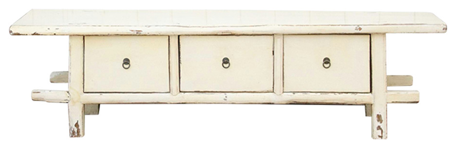 Lacquered White Three Drawer Low Console   Asian   Console Tables   by De cor  Houzz