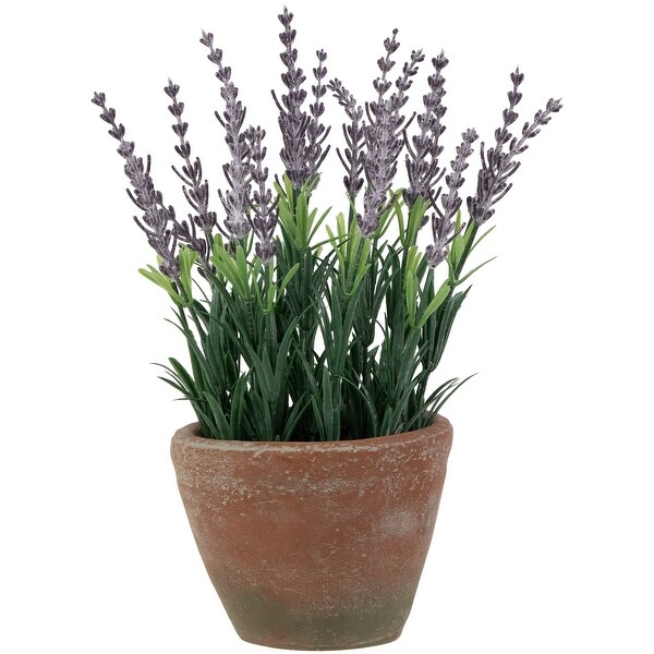 Artificial Lavender and Leaves in Weathered Pot