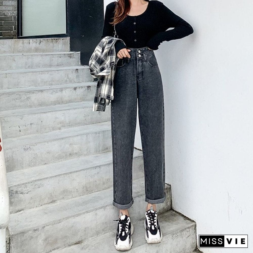 Woman Jeans High Waist Clothes Wide Leg Denim Clothing Blue Streetwear Vintage Quality Fashion Harajuku Straight Pants