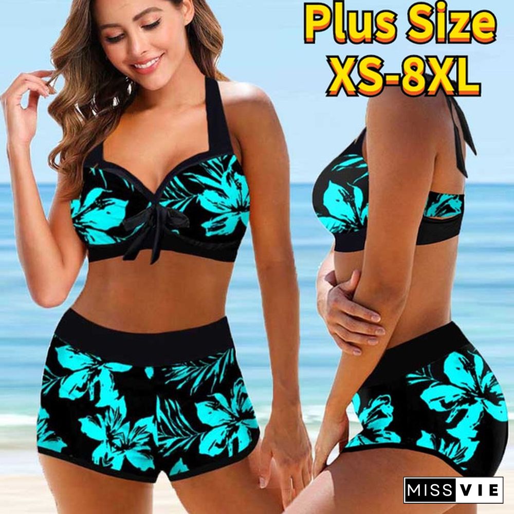 Women Swim Summer Dress Swimwear Bathing Suit Two Pieces Bikini Set Swimsuits Womens Tie Dye Print and Shorts Tankinis Flower Printed Beach Plus Size XS-8XL