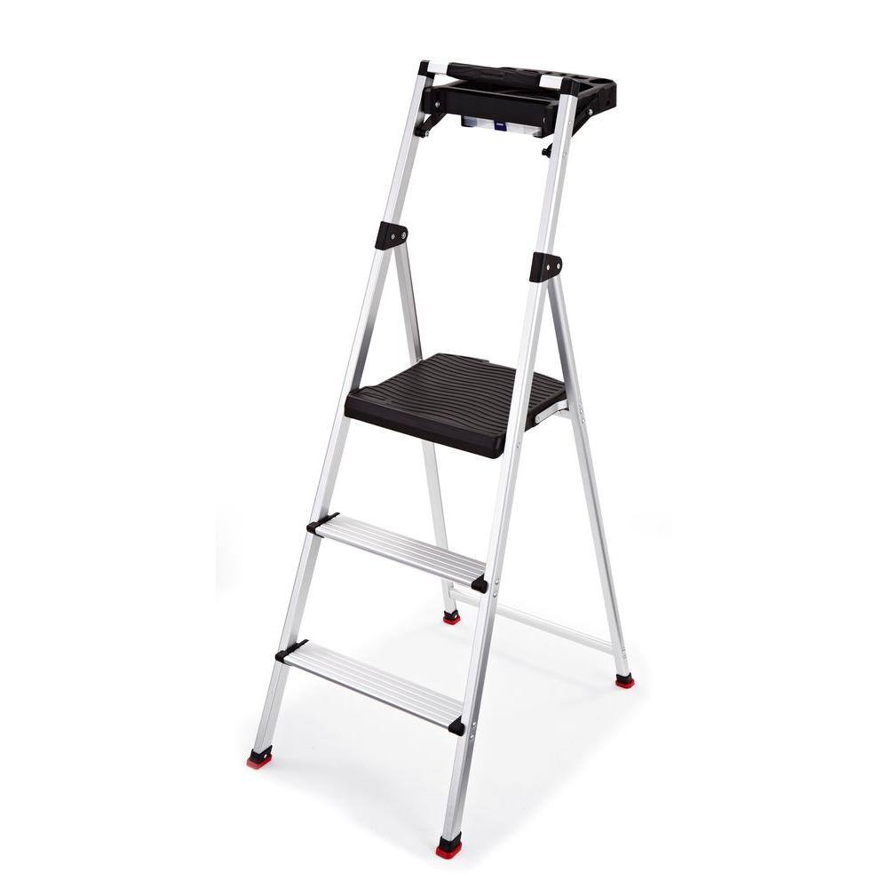 Rubbermaid 3-Step Aluminum Step Stool with Project Tray 225 lb. Load Capacity Type II Duty Rating RMA-3T-COM
