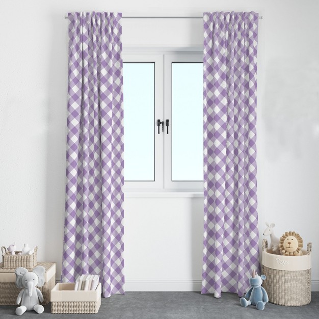 Bacati Check Plaids Printed Purple Cotton Printed Single Window Curtain Panel