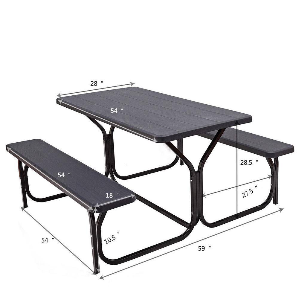 CASAINC Black Rectangular Plastic Outdoor Picnic Table with 2 Bench HY-OP3499BK