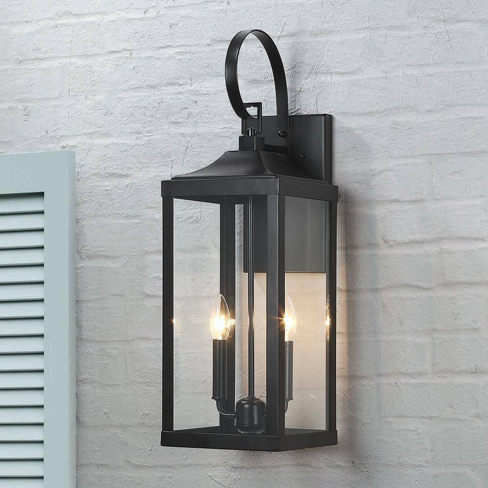 TRUE FINE Jefferson 2-Light 25.7 in. Black Large Outdoor Wall Lantern Sconce Light TD40021OT