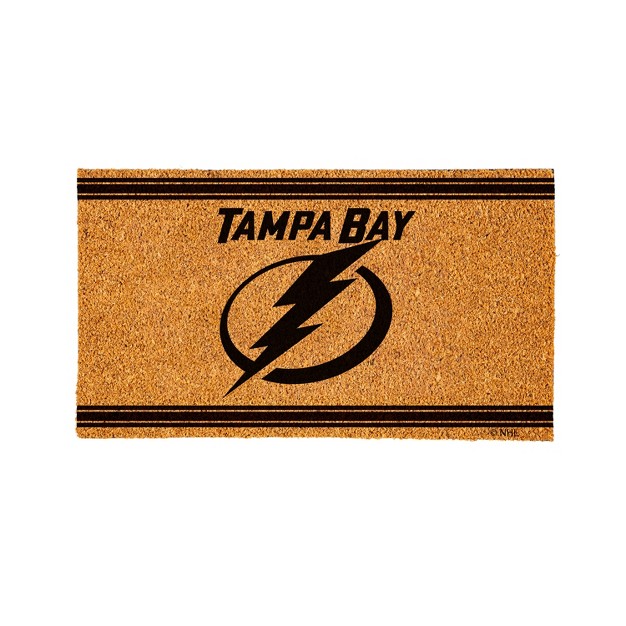 Evergreen Tampa Bay Lightning Logo Turf Mat Brown 28 X 16 Inches Indoor Outdoor Doormat