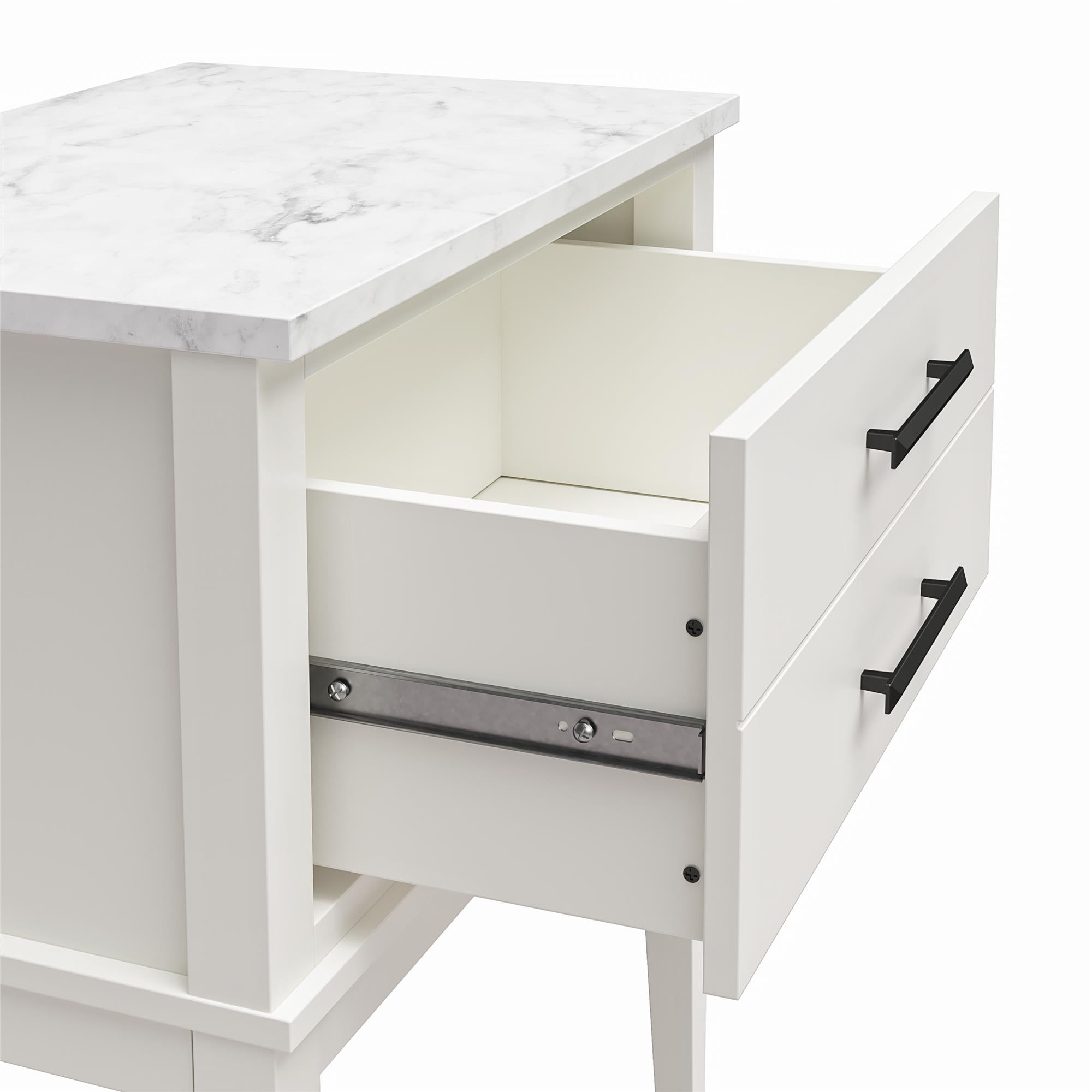 Ameriwood Home Amberleigh Nightstand, White w/ White Marble Top