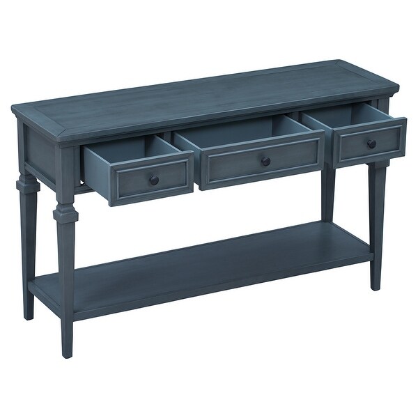 Classic Retro Style Console Table with 3 Drawers and Bottom Shelf