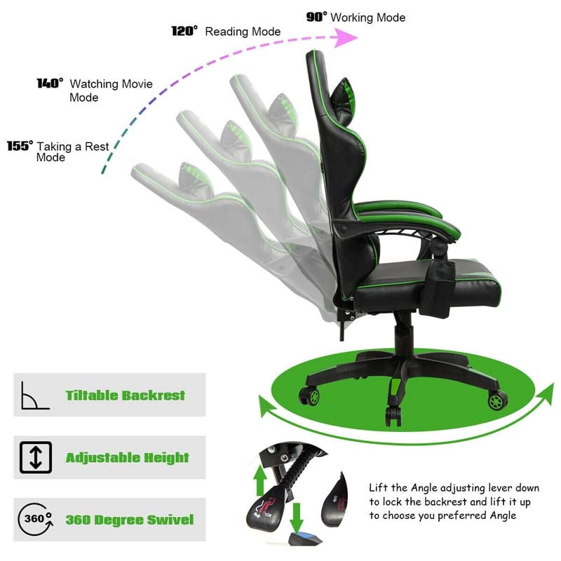 Massage Gaming Chair Recliner, Racing Computer Office Chair, Ergonomic High Back Swivel PC Game Chair with Headrest & Lumbar Support