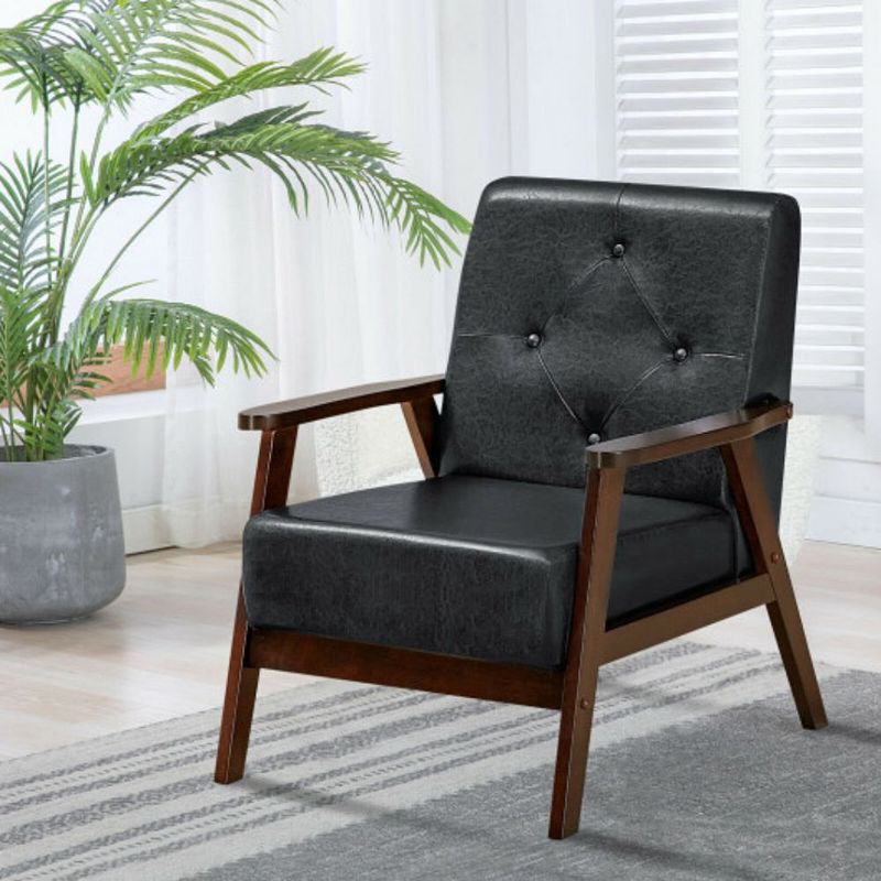 Classic Accent Armchair with Rubber Wood Legs and Armrests-Black