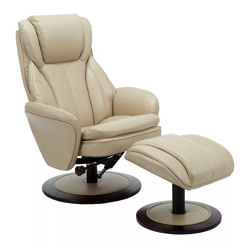 46.25 Ivory and Black Adjustable Swivel Recliner with Ottoman