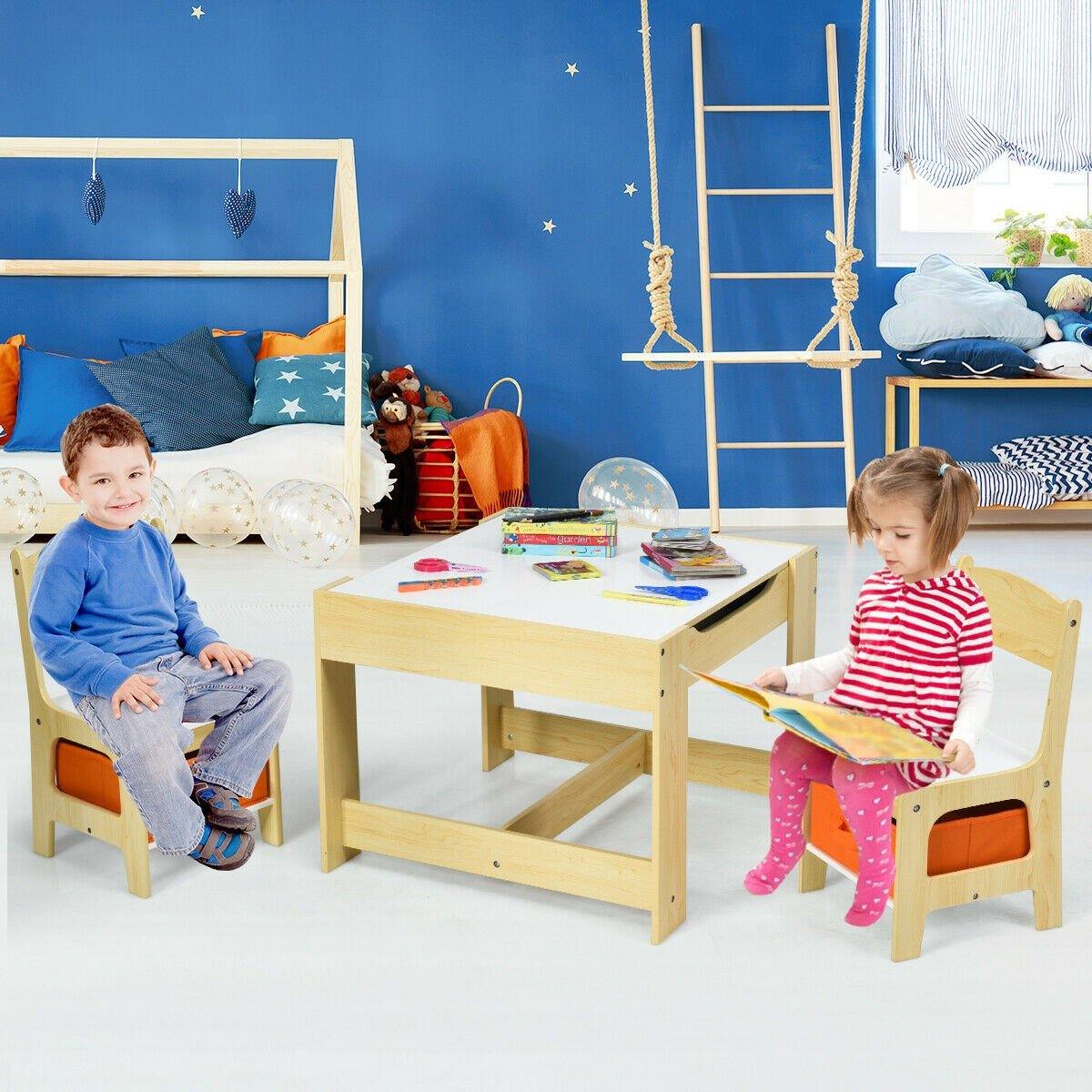 3 in 1 Kids Wood Table & 2 Chair Set | Children Activity Table Desk Sets