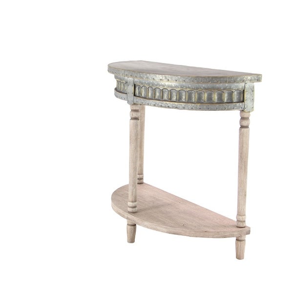 Beige Wood and Iron Metal Half Moon Farmhouse Console Table