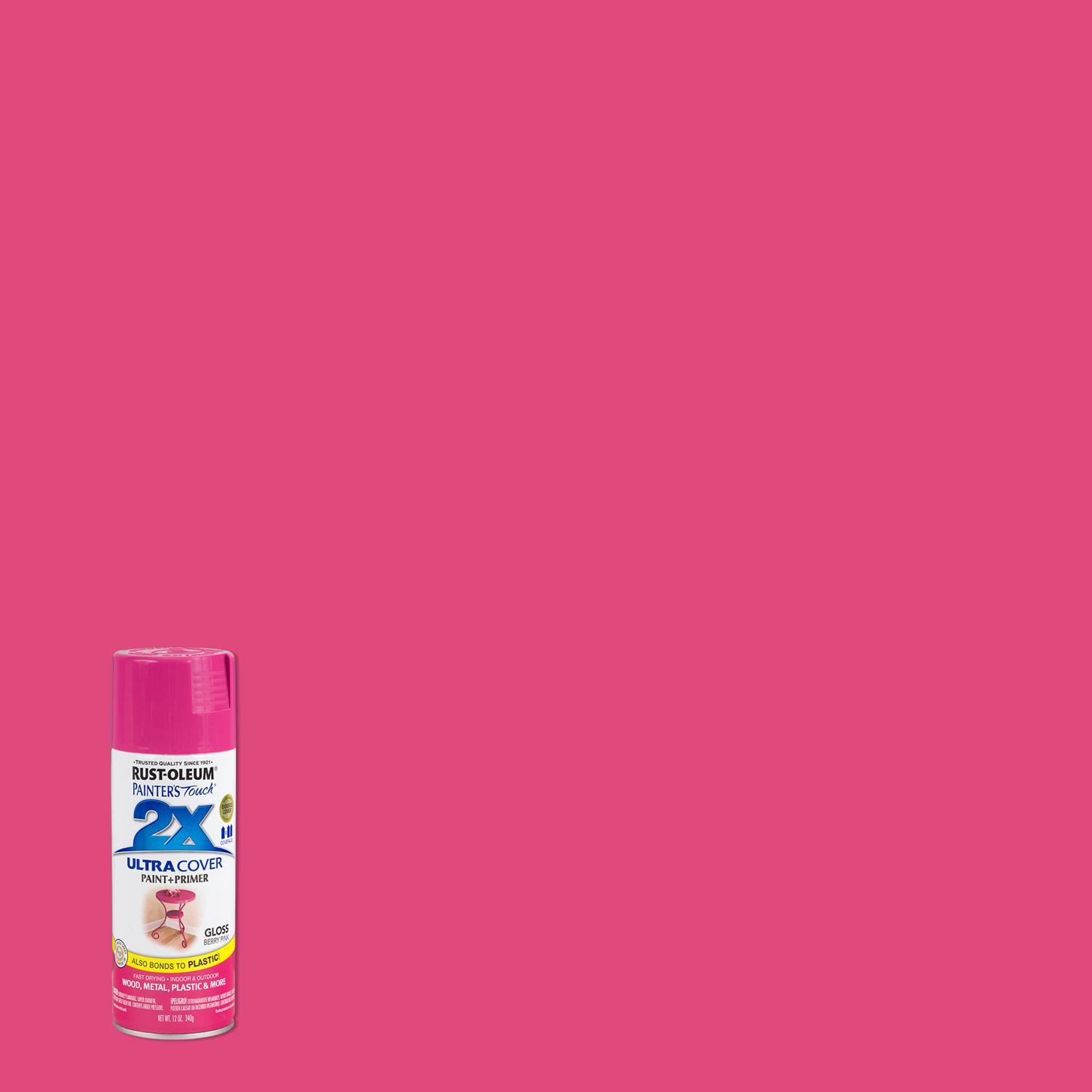 Rust-Oleum Painter\u0027s Touch 2X Ultra Cover Gloss Berry Pink Paint+Primer Spray Paint 12 oz