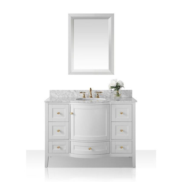 Lauren White 48-Inch Vanity Console with Mirror and Gold Hardware