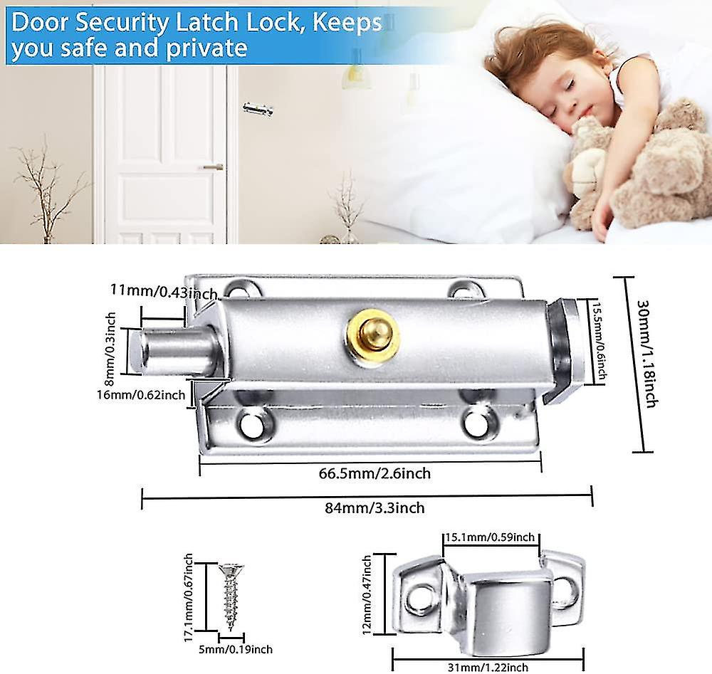 2pcs Stainless Steel Door Catch Door Latches + 12 Screws Self-locking Latch Door Safety Latch Lock Knob For Interior Door Closet Window Bedroom