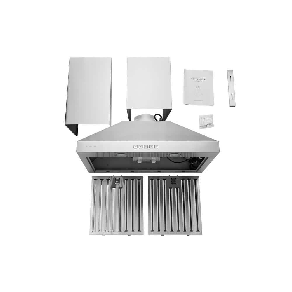 HAUSLANE 30 in Convertible Wall Mount Range Hood with Changeable LED Dishwasher Safe Baffle Filters in Stainless Steel