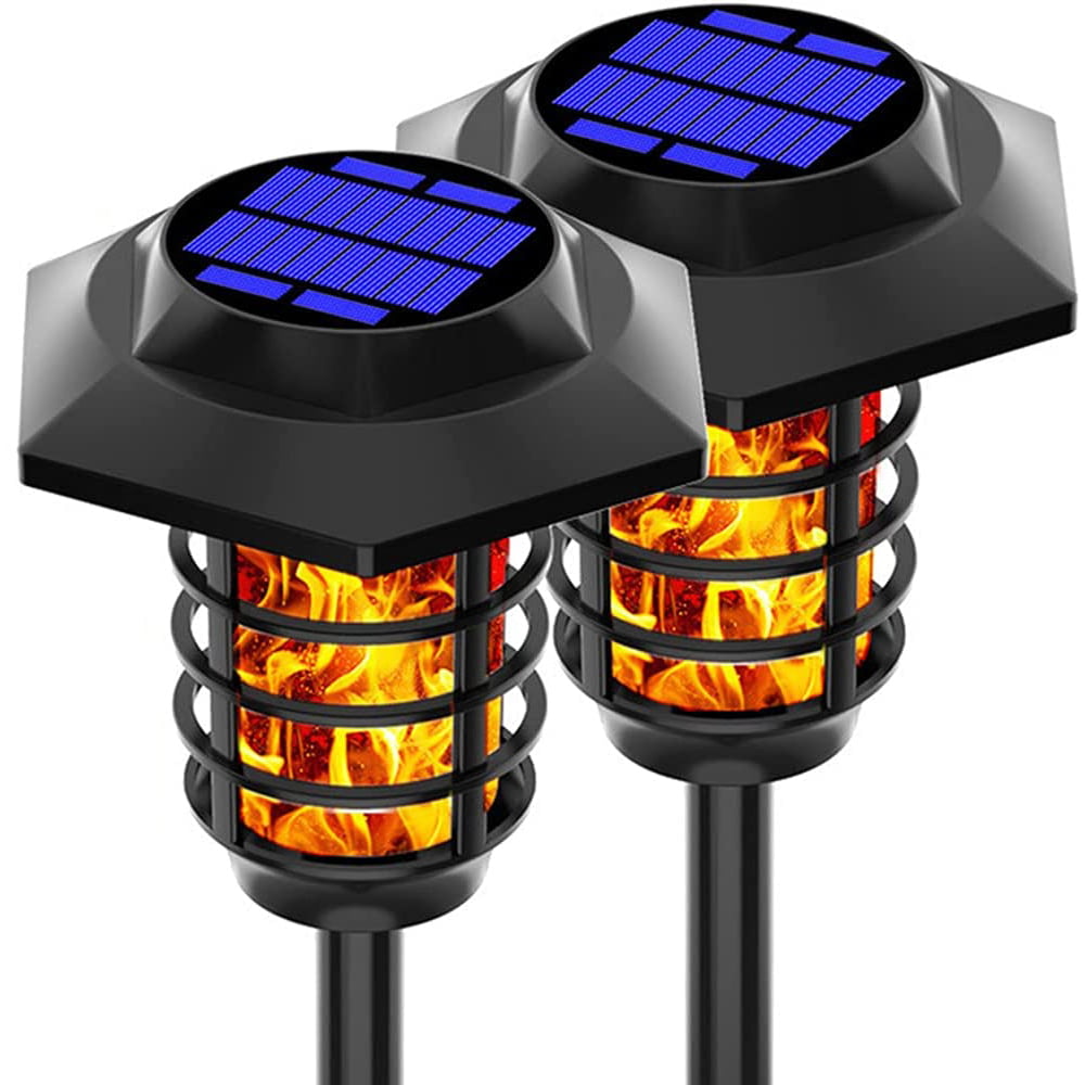 Junovo 2 Pack Solar Flickering Flame Light Solar Powered Pathway Light Waterproof Outdoor Garden Landscape Light for Patio Deck Yard