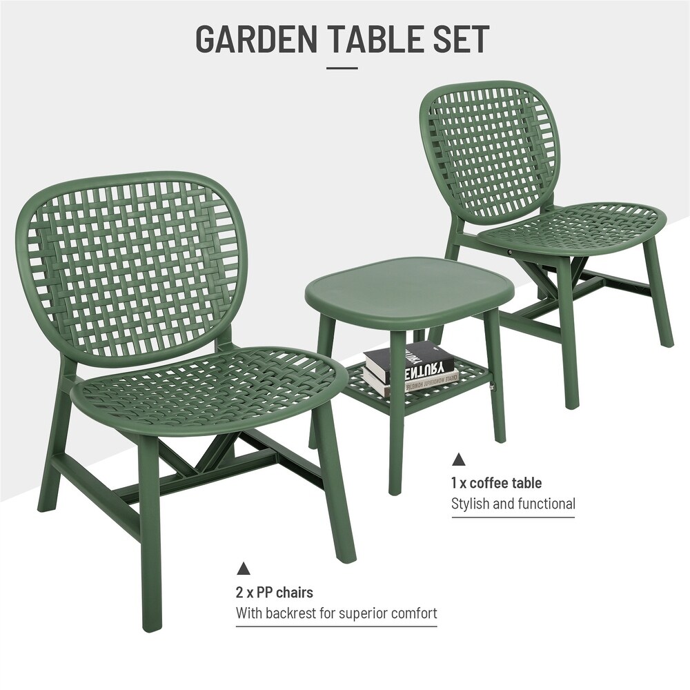 3 Pieces Patio Table Chair Set With Open Shelf