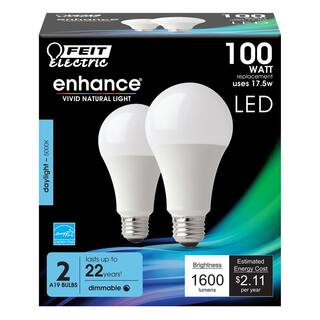 Feit Electric 100-Watt Equivalent A19 Dimmable CEC ENERGY STAR 90+ CRI Indoor LED Light Bulb Daylight (2-Pack) OM100DM950CA2