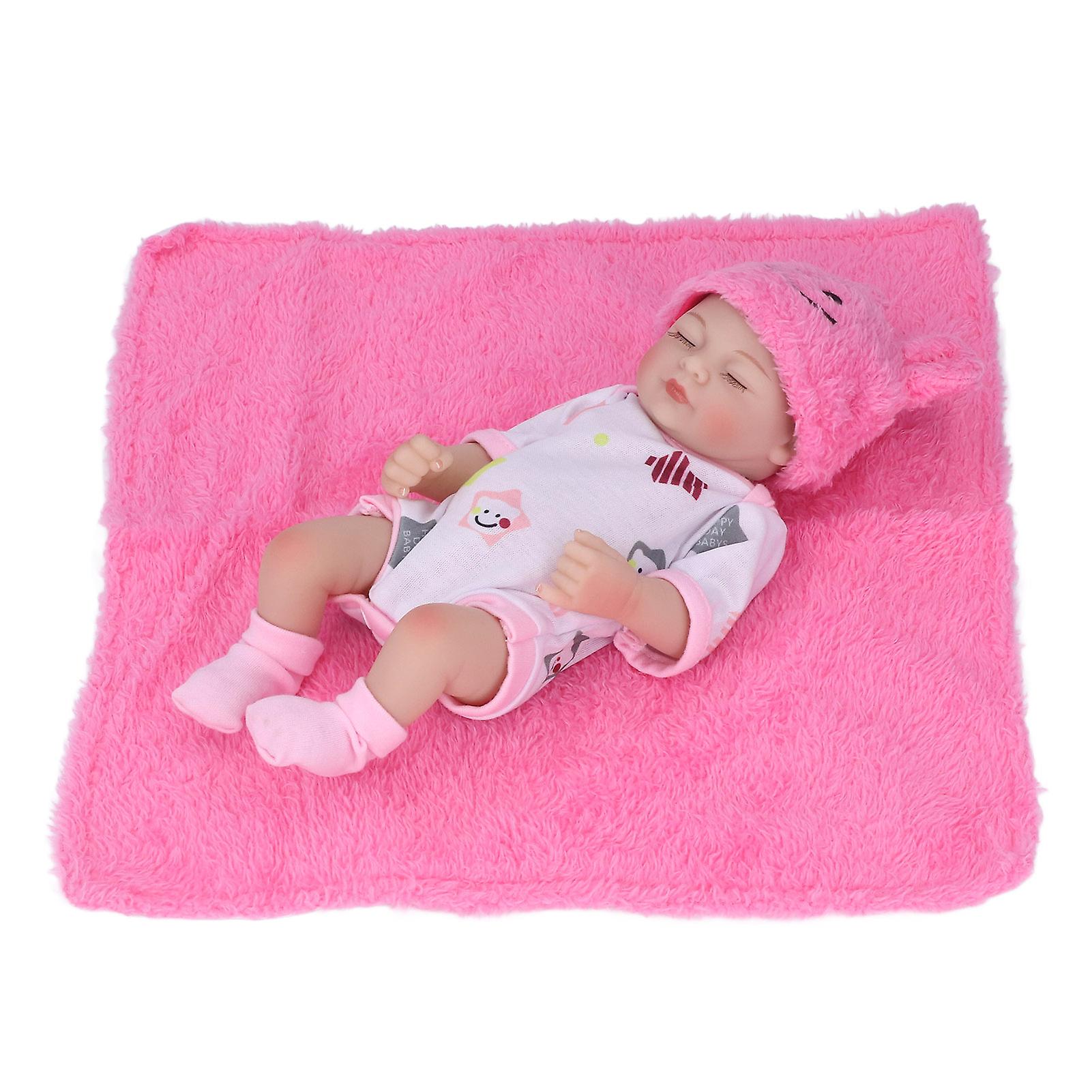 10in Newborn Baby Doll Set Washable Emulational Soft Silicone Sleeping Baby Doll with Clothes BlanketPink Girl