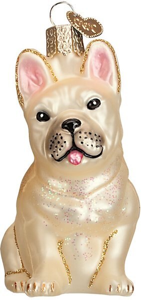 Old World Christmas French Bulldog Glass Tree Ornament， 3.5-in