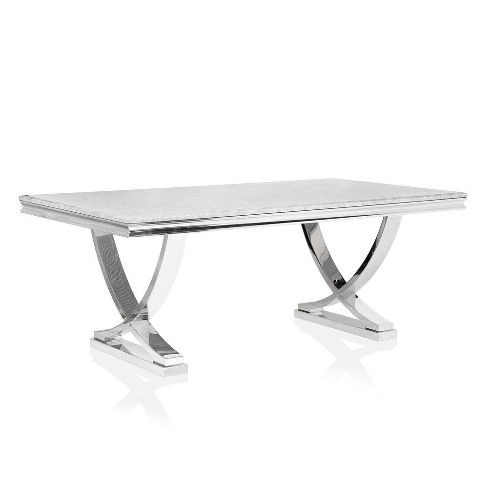 Furniture of America Worthgate 78 in. Rectangle Chrome Faux Marble Dining Table (Seats 6) IDF-3285T