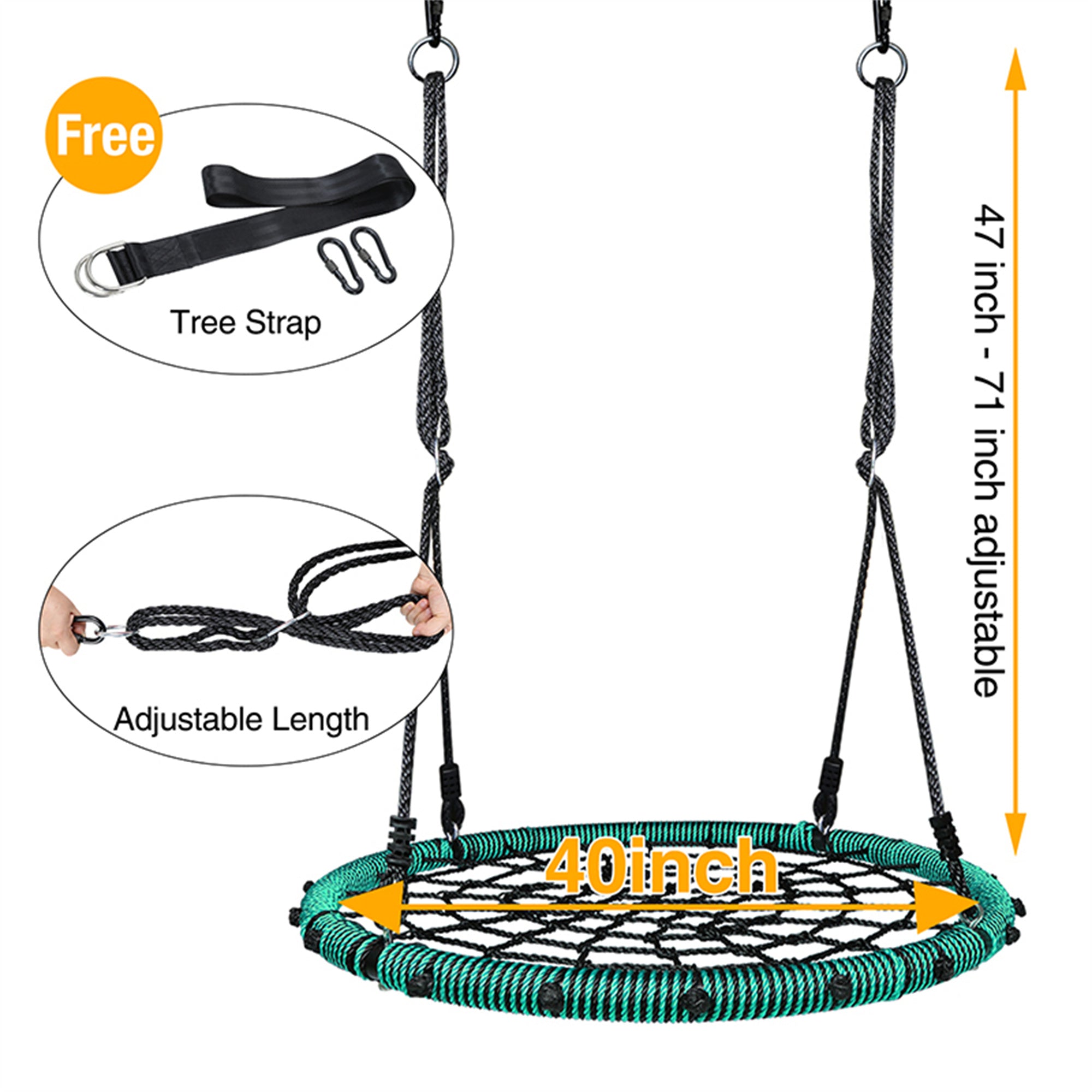 KLOKICK 660 lb Spider Web Swing 40 inch for Tree Kids with Steel Frame and 2 Hanging Straps