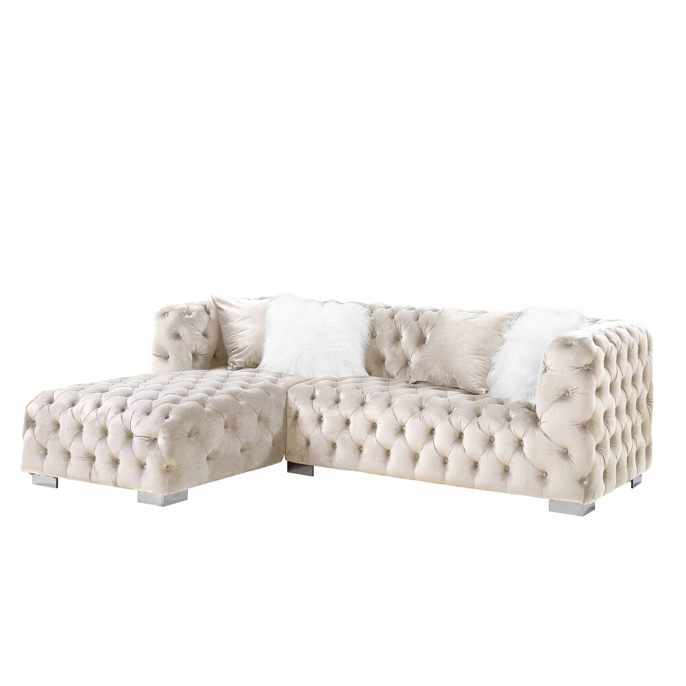 ACME Syxtyx Sectional Sofa with 4 Pillows in Beige Velvet