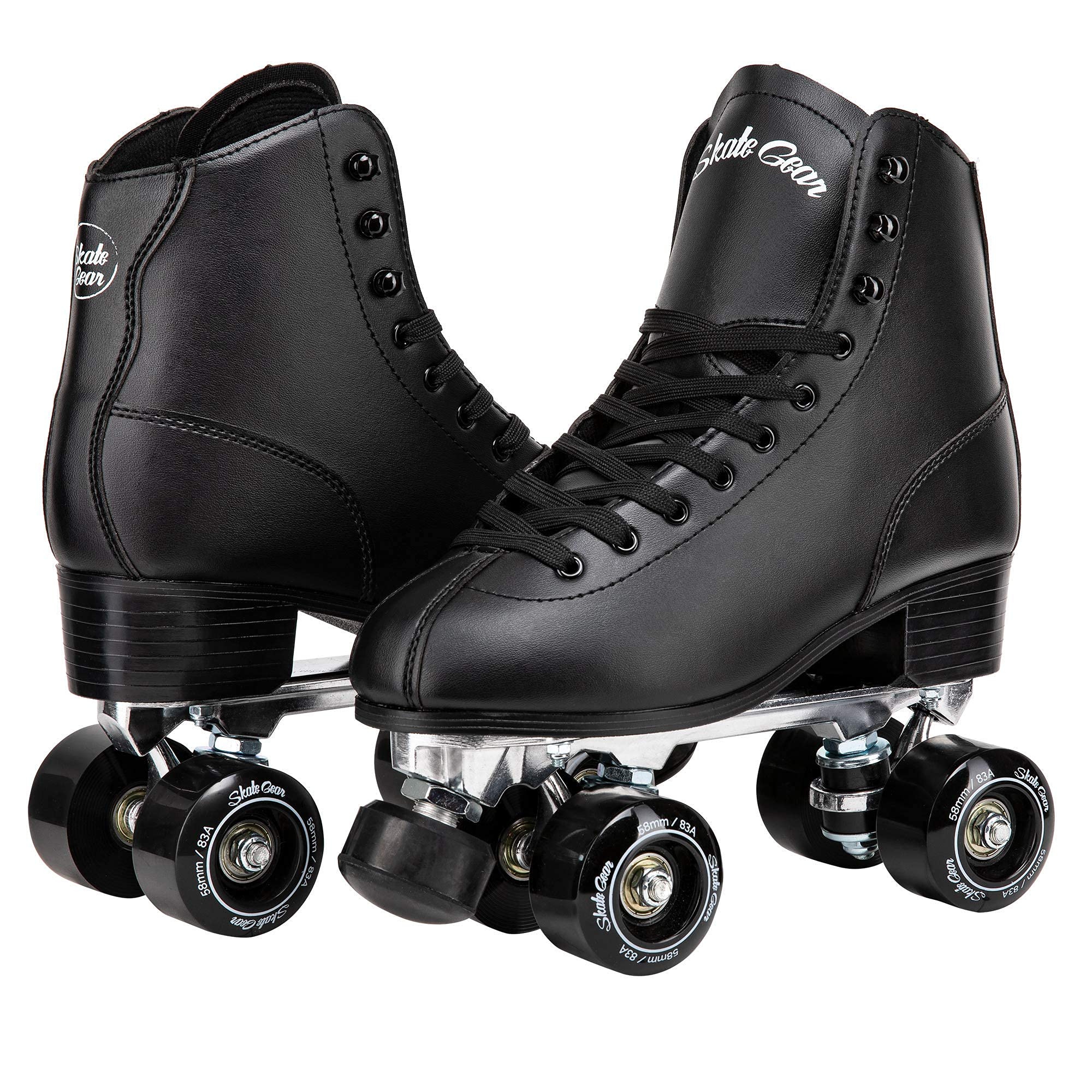 Skate Gear Extra Support Quad Roller Skates for Kids and Adults (Black， Women's 7 / Youth 6 / Men's 6)